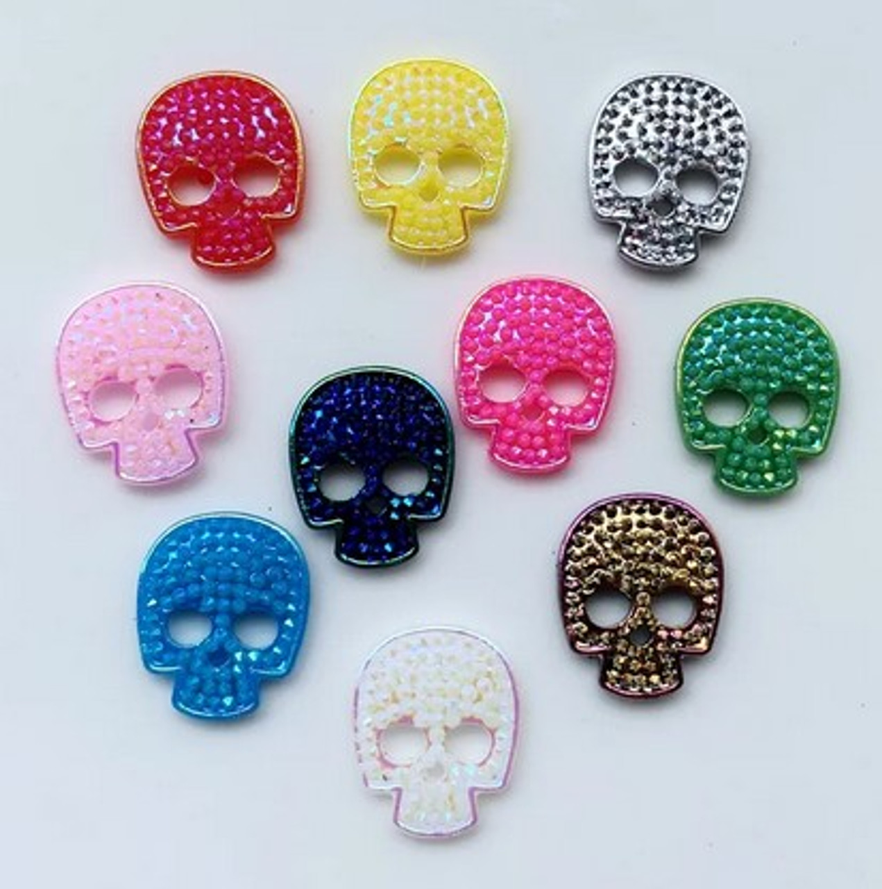 Mixed Sparkly Flatback Skull Gems - 30pcs 14mm