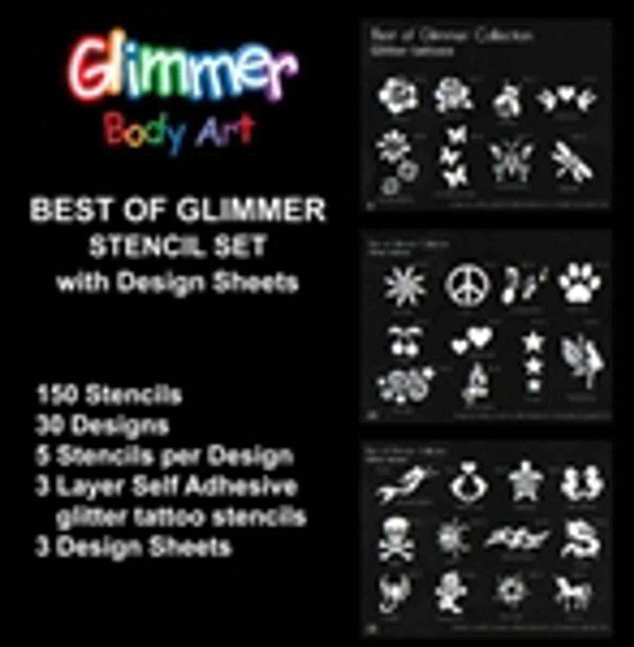 BEST OF GLIMMER Stencil Set with Design Sheets - Glimmer Body Art