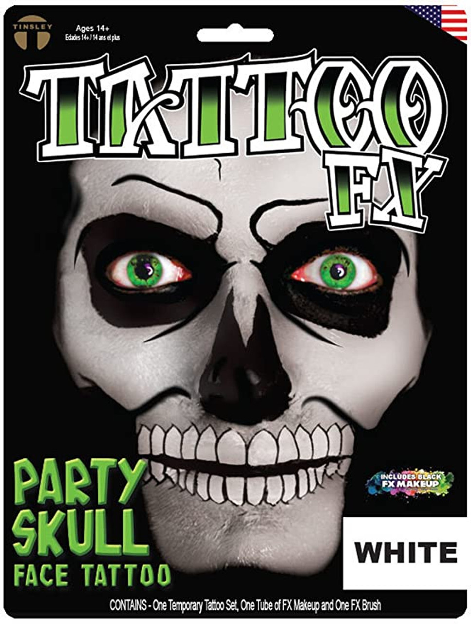 Tattoo FX- Party Skull Face Tattoo (white)