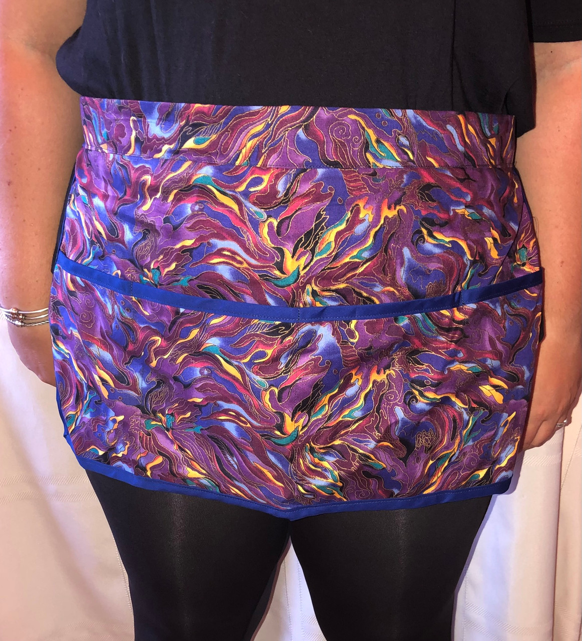 Purple Wave 4 Pocket Apron with Extra Long Tie