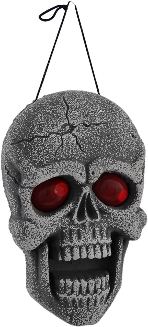 Polyfoam Halloween Prop, 12" Hanging Skull Decoration with Lite up RED Eyes