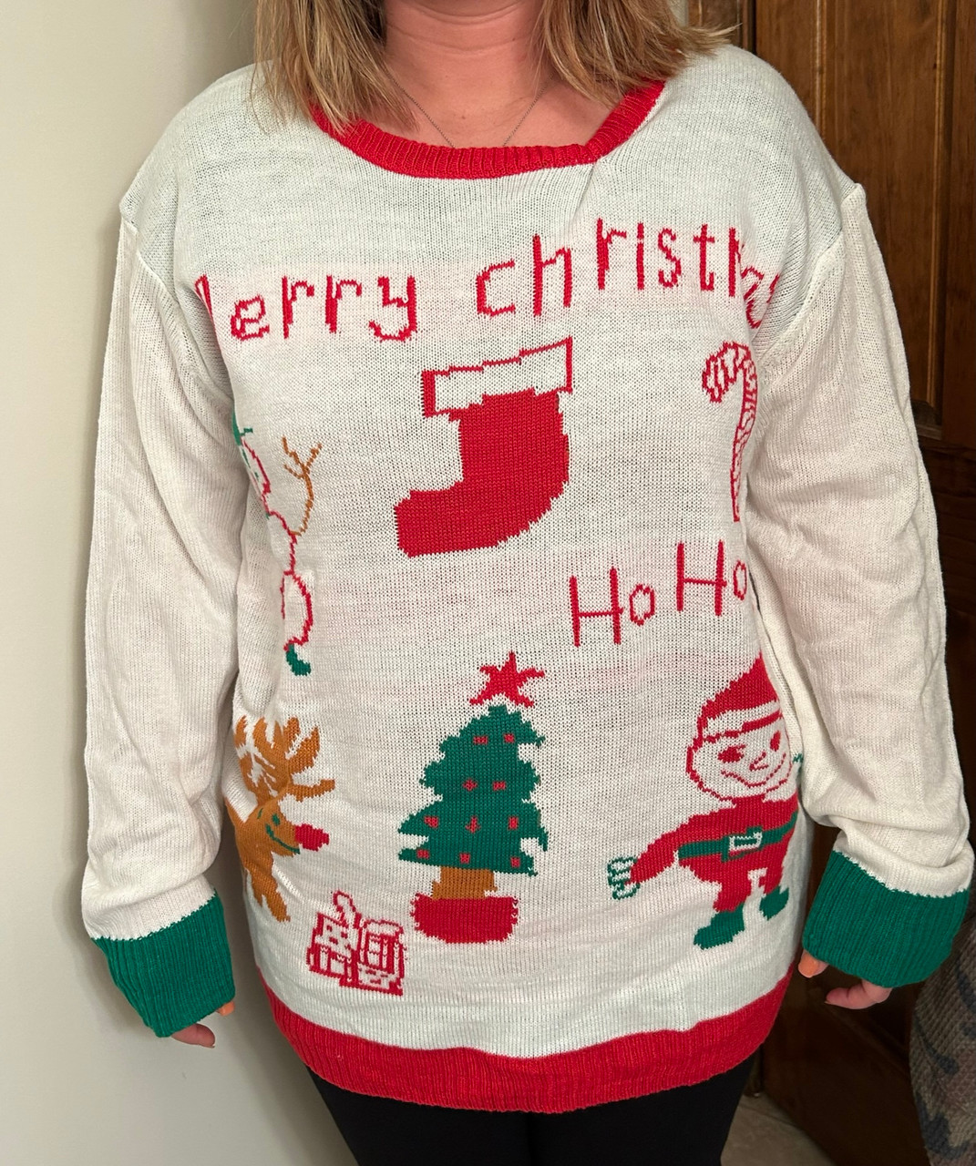 Adult Ugly Christmas Sweater, White Christmas Size XL
