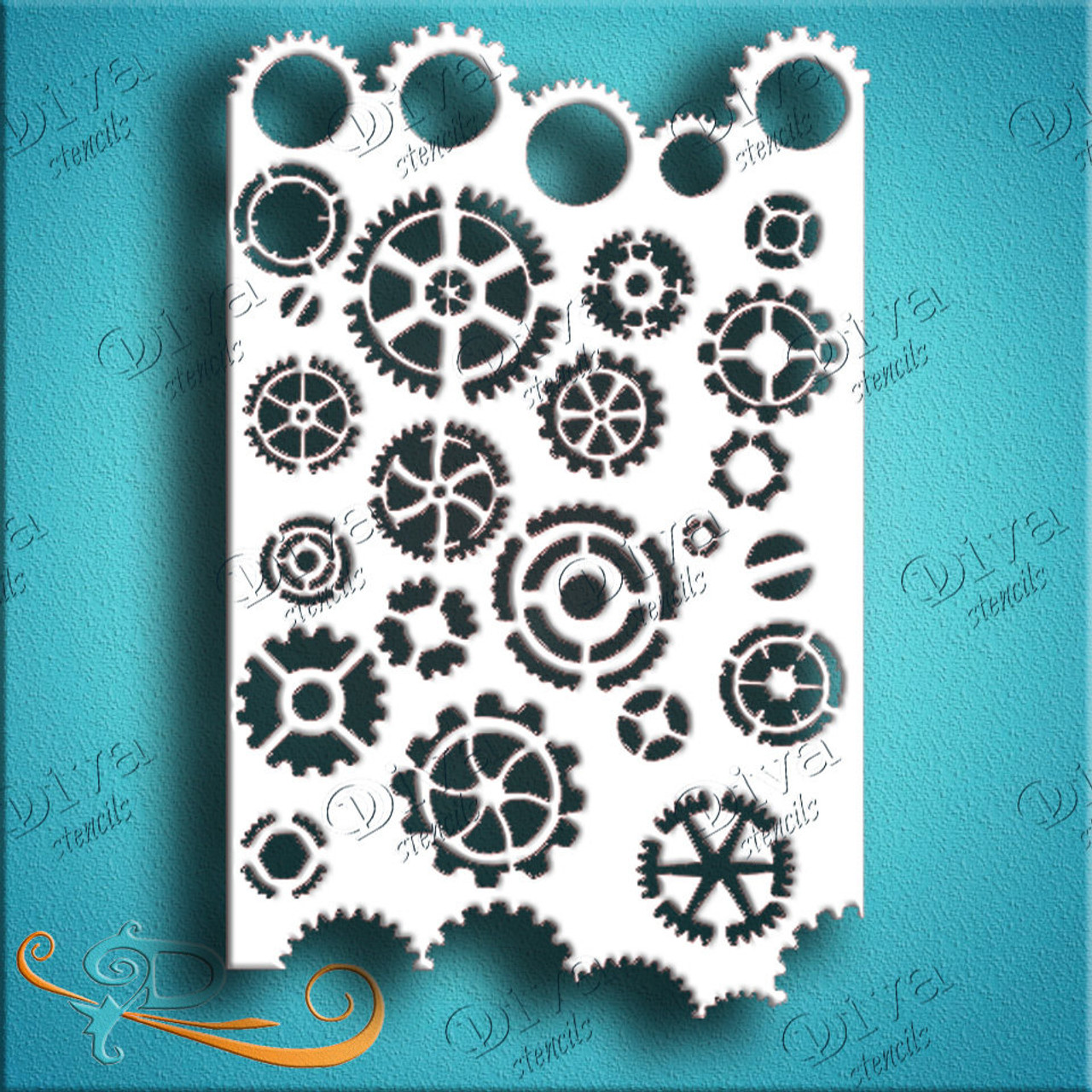 Steampunk Cogs Diva Stencil