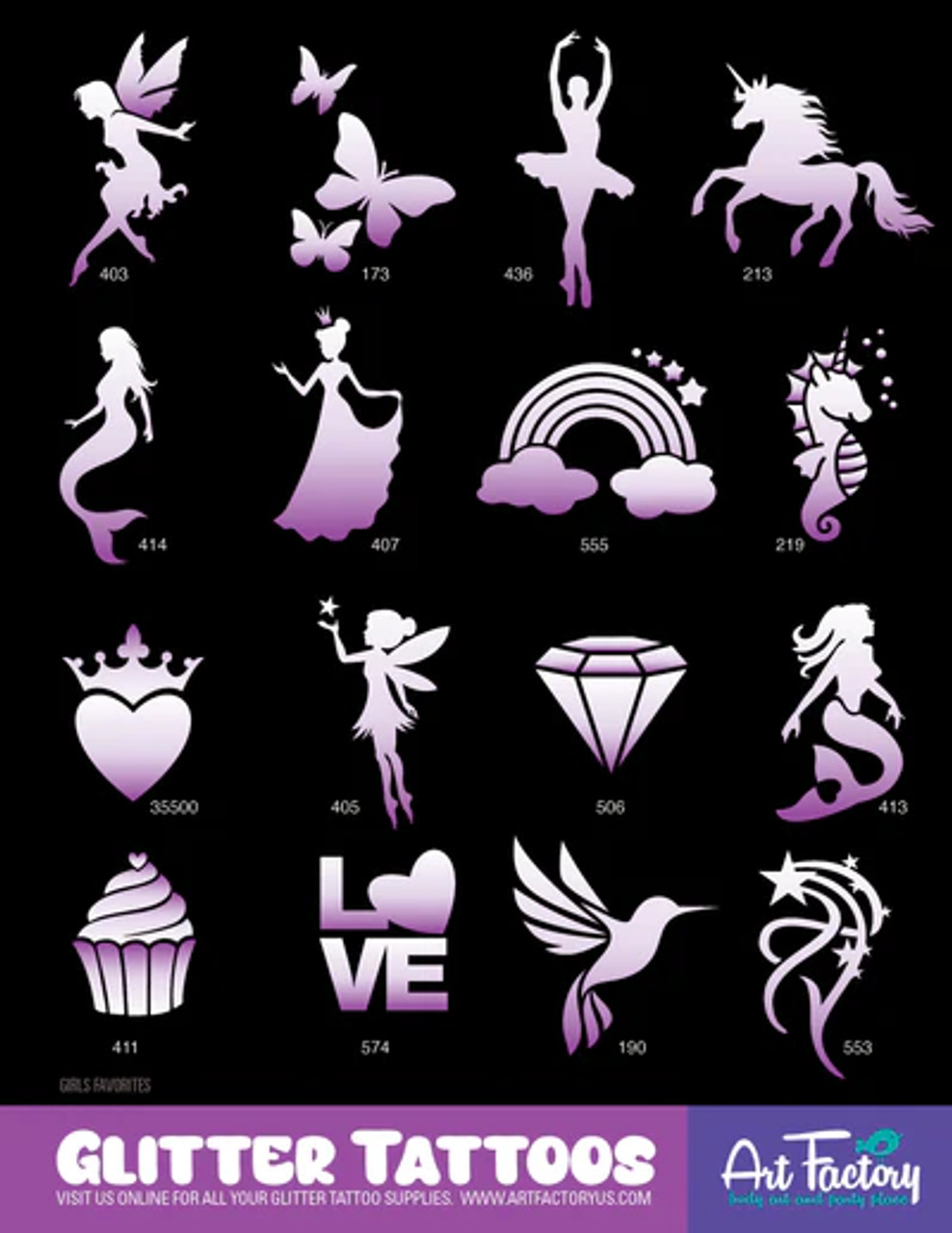 Girl's Favorites With Design Sheets Glitter Tattoo Set