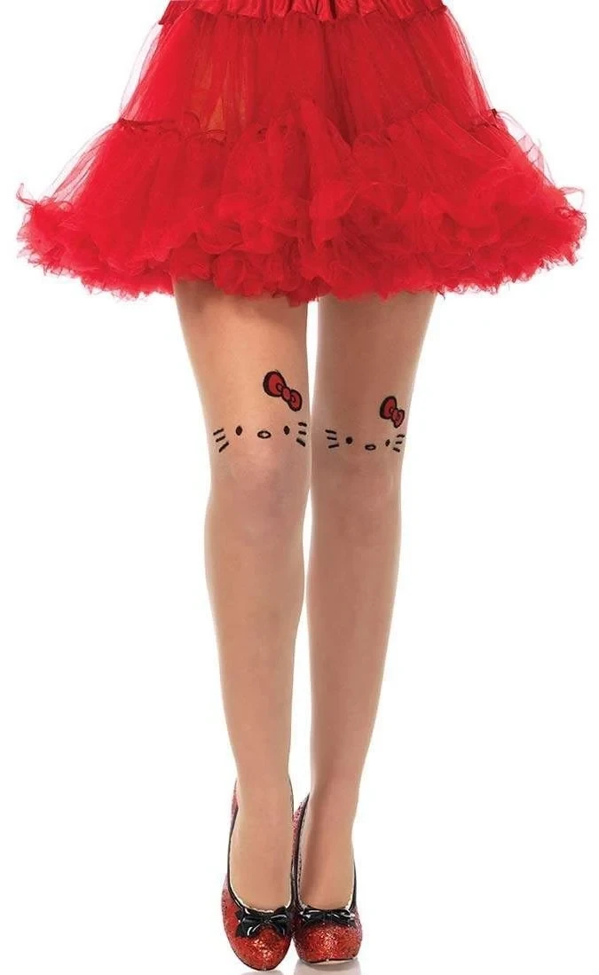Hello Kitty Tattoo Face and Cuban Backseam Pantyhose  - One Size