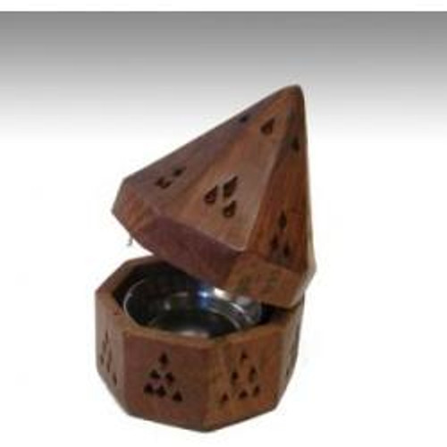 Wooden Temple Cone/Charcoal Burner 5.5"H