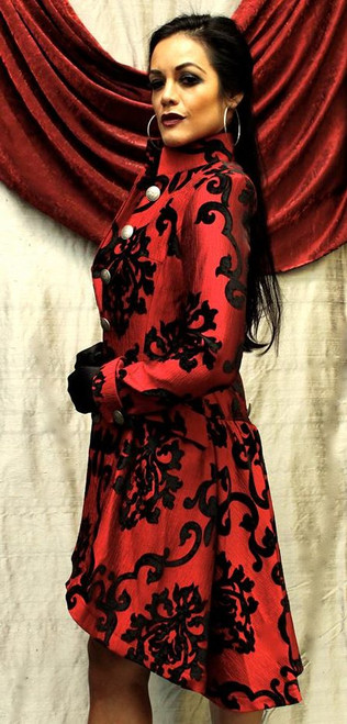 LIONHEART COAT – BLACK ON RED VELVET BROCADE