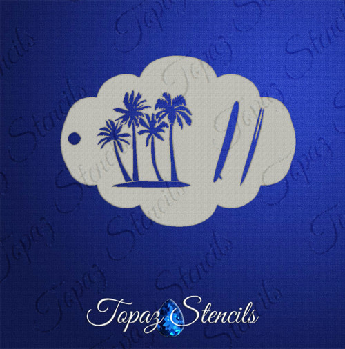 Palm Tree and Surfboard - Topaz Stencil