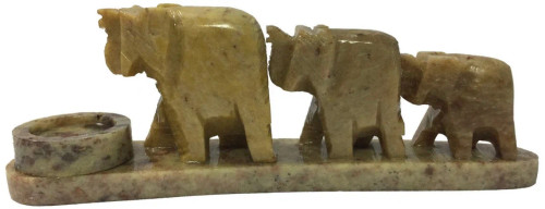 SoapStone 3 Elephant in line Burner (Colors vary)