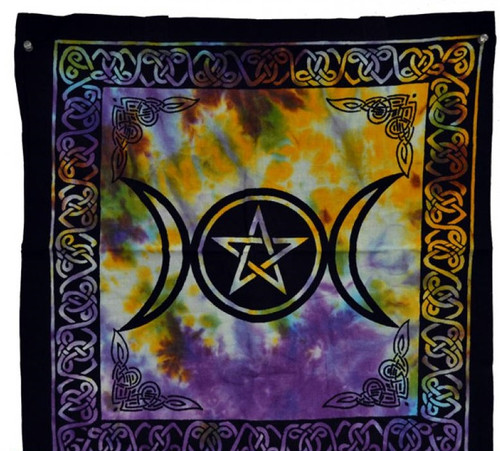 Triple Moon Pentacle Tote Bag 18x18" (Tie Dye/Black)