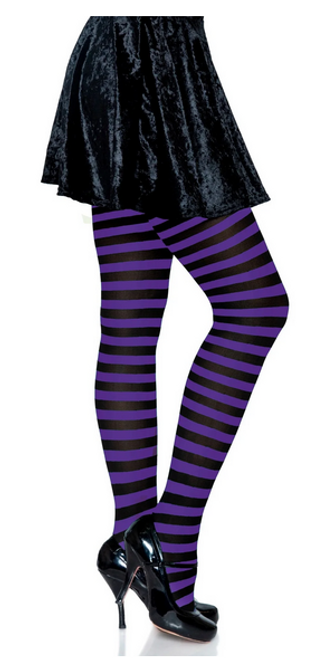 Black and Purple Striped Nylon Tights Black and Purple Striped Nylon Tights