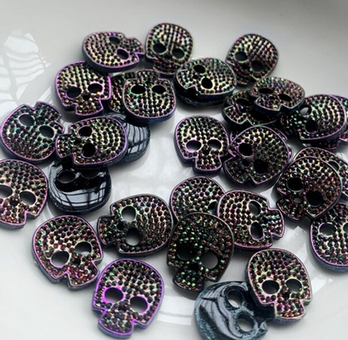 Sparkly Black Purpleish Skull Flatback Gems 30ct 14mm