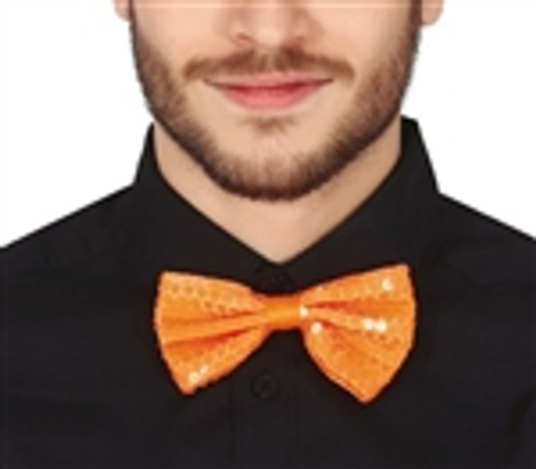 Neon Orange Sequin Bow Tie