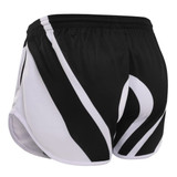A pair of women's shorts in black and white with a sleek design and an elastic waistband. The shorts feature a logo.