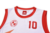 A white sports jersey with red accents and the number 10. It features a logo on the front.