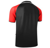 A rugby tee in a standard fit featuring black and red colours, with a simple design and a branding logo.