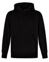 A black adult's close front contrast fleecy hoodie with a front pocket and a hood, featuring a logo.