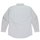 A long-sleeve white button-up shirt featuring a classic collar and buttoned cuffs, with a plain back design.