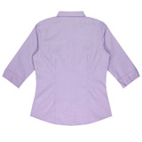 A lilac button-up shirt with 3/4 sleeves and a classic collar, featuring a stitched design and an unembellished back.