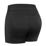 Black antis slip shorts with a smooth finish and a high waistband, featuring a logo.