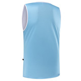 A light blue sleeveless singlet with a white trim and a small logo on the back.