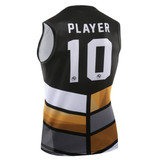 A black and white PLAYER singlet featuring a geometric design and the number 10 on the back.