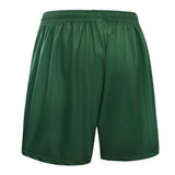 Green shorts featuring an elastic waistband and a smooth, glossy finish. The item includes a logo.
