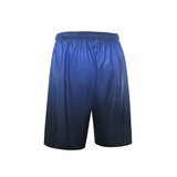 A pair of blue gradient soccer shorts with an elastic waistband and no visible branding.