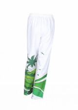 Tracksuit pants in white with green palm tree and abstract designs on the sides. Features a logo on the waistband.