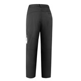 Black softshell pants displayed from the back, featuring a fitted design and a logo on the lower leg.