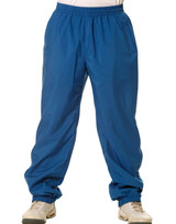 Track pants in a vibrant blue colour with an elastic waistband and cuffed ankles. Features a logo on the front.