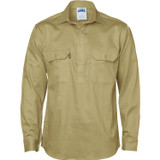 Close Front Cotton Drill Shirt - Long Sleeve