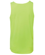 A bright neon green work singlet featuring a simple design and a logo on the back.