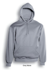 A grey marle unisex adult pull-over hoodie featuring a front pocket and adjustable drawstring hood.