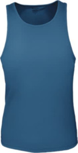 A blue ladies' brushed action back singlet with a simple design and a logo on the front.