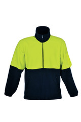 A unisex adults hi-vis half zip polar fleece in fluorescent yellow and navy, featuring a zip and a logo.