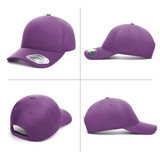 A purple seam-free cap featuring a curved peak and an adjustable strap at the back. It has a logo on it.