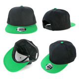 A black cap with a green peak and a branding logo. The cap is shown from multiple angles.