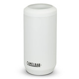 A drink bottle in white with a rounded design and a logo, featuring a 500ml capacity for can cooling.