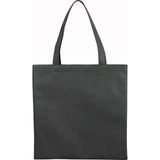 A grey non-woven tote bag with two handles and a plain design, featuring a branding logo.