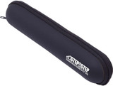 A compact black zippered case with a logo, suitable for storing a travel umbrella.