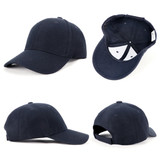 A navy wool blend cap with a curved peak, featuring an adjustable strap and a logo on the side.