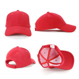 A red mesh cap displayed from multiple angles, featuring a logo on the front and an adjustable back strap.