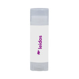 Coconut lip balm in a clear tube with a white label and purple branding.
