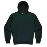 A dark green kids' hoodie featuring a spacious front pocket and a classic hood design. It includes a logo.