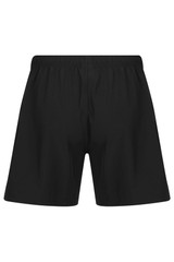 A pair of black men's training shorts featuring a comfortable elastic waistband and a simple design.