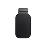 A black visor glasses holder with a sleek, rounded rectangular design and an attachment clip at the top.