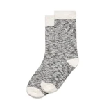 A pair of grey and cream slub socks, featuring a textured design and contrasting cuffs.