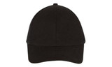 A black cap with a mesh back and a solid front panel, featuring a logo.