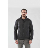 A man wearing a black Men's Soho Jacket, front view, against a plain background. The jacket has a logo on it.